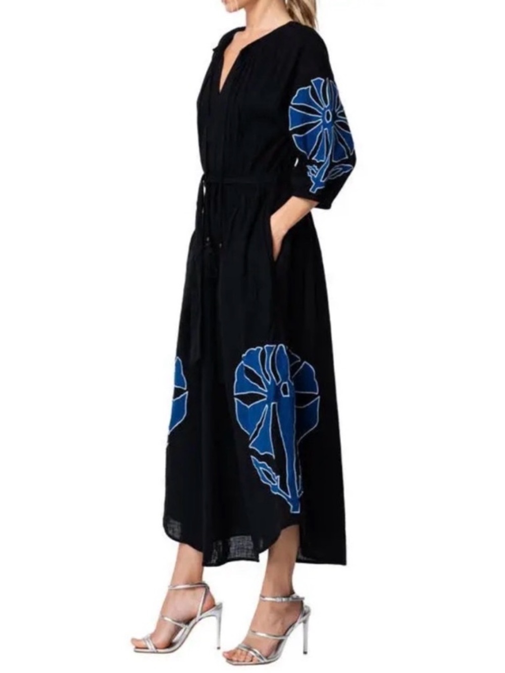 NWT Ciebon Tiana black blue embroidered midi dress sz large - Picture 4 of 12